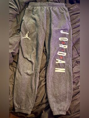 Jordan Gray Jumpman Logo Joggers with White & Red Accents